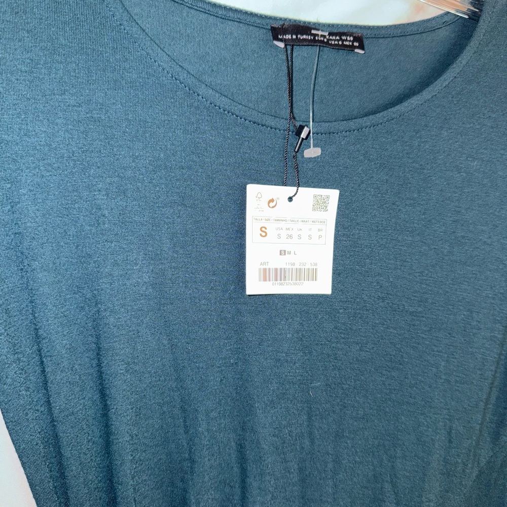 Zara Women’s Dress Small NWT | Teal Rouched Women’s Long Sleeve Dress - Picture 5 of 11